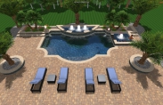 12 3-D Pool Model with Spas and Fountains
