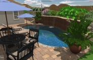 4 3-D Pool With Greenery_ Waterfall_ And Umbrella
