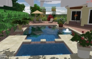 7 3-D Stonework Pool with Steps_ Fountain_ and Greenery